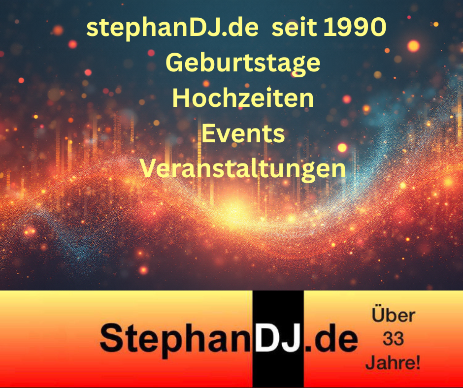 
 

stephanDJ.de liefert seit 1990 Party Musik der Premiumklasse für Geburtstagsfeiern, Hochzeiten, Jubiläen sowie jegliche andere Feier, Events und Veranstaltungen